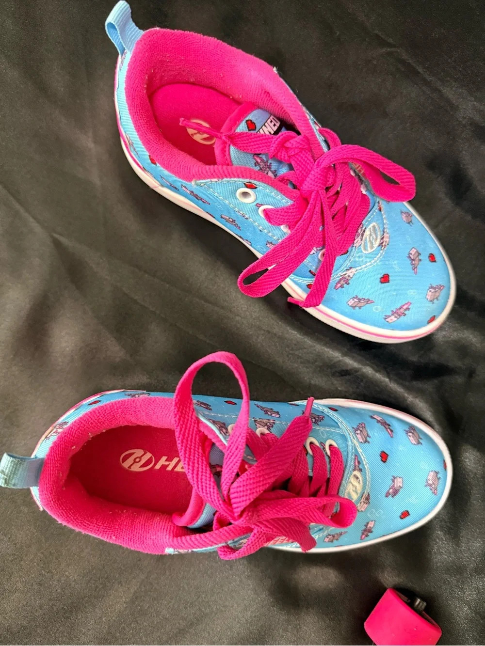 Heelys Blue Sneakers with Pink Laces and Trim, Removable Wheels
